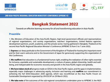 Bangkok Statement 2022: Towards an Effective Learning Recovery for All and Transforming Education in Asia-Pacific