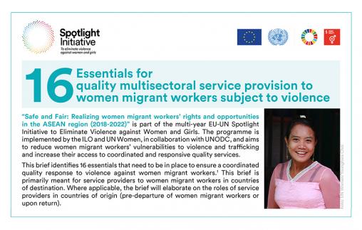 16 Essentials for Quality Multisectoral Service Provision to Women Migrant Workers Subject to Violence