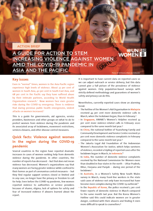 Action Brief: A Guide for Action to Stem Increasing Violence Against Women amid the COVID-19 Pandemic in Asia and the Pacific