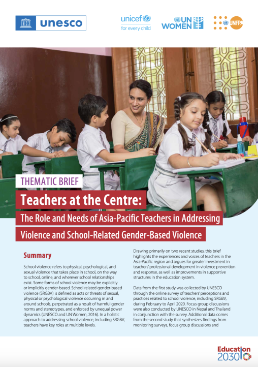 Teachers at the centre: the role and needs of Asia-Pacific teachers in addressing violence and school-related gender-based violence