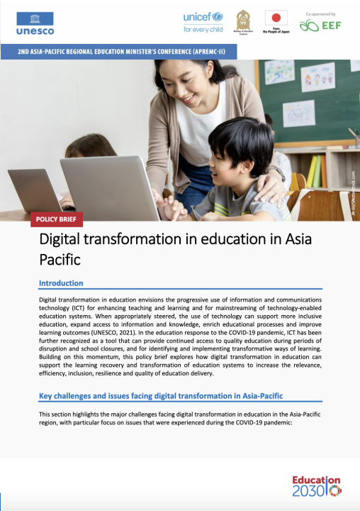 Digital transformation in education in Asia Pacific: policy brief