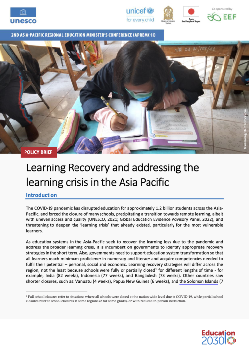 Learning recovery and addressing the learning crisis in the Asia Pacific: APREMC-II Policy Brief